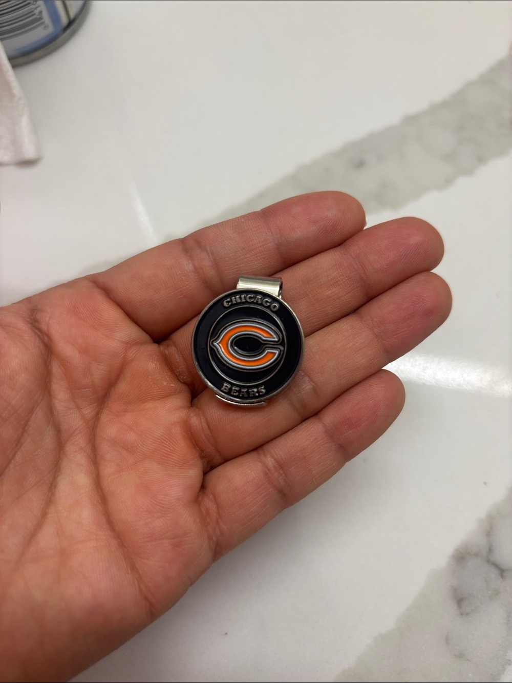 Golf Chicago Bears golf ball marker with a magnetic hat clip.